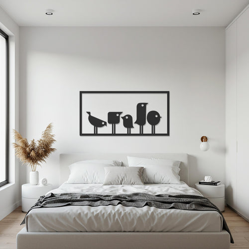 Bird Family Metal Wall Art, Minimalist Silhouette Bird Decor, Black Iron Wall Sculpture, Modern Bird Artwork, Contemporary Metal Design