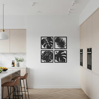 Set of 4 Leaf Metal Wall Art Panels, Tropical Monstera and Palm Silhouette Decor for Kitchen, Living Room, Modern Botanical Home Gift 5