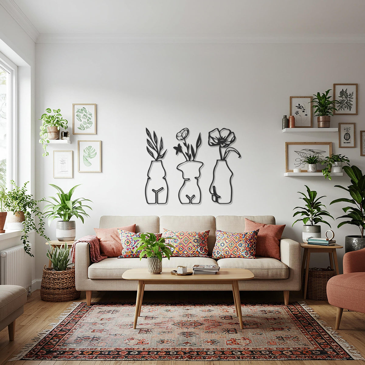 3 Piece Female Form Vase Metal Wall Art, Minimalist Floral Silhouette Decor for Kitchen, Dining Room, Modern Artistic Home Gift