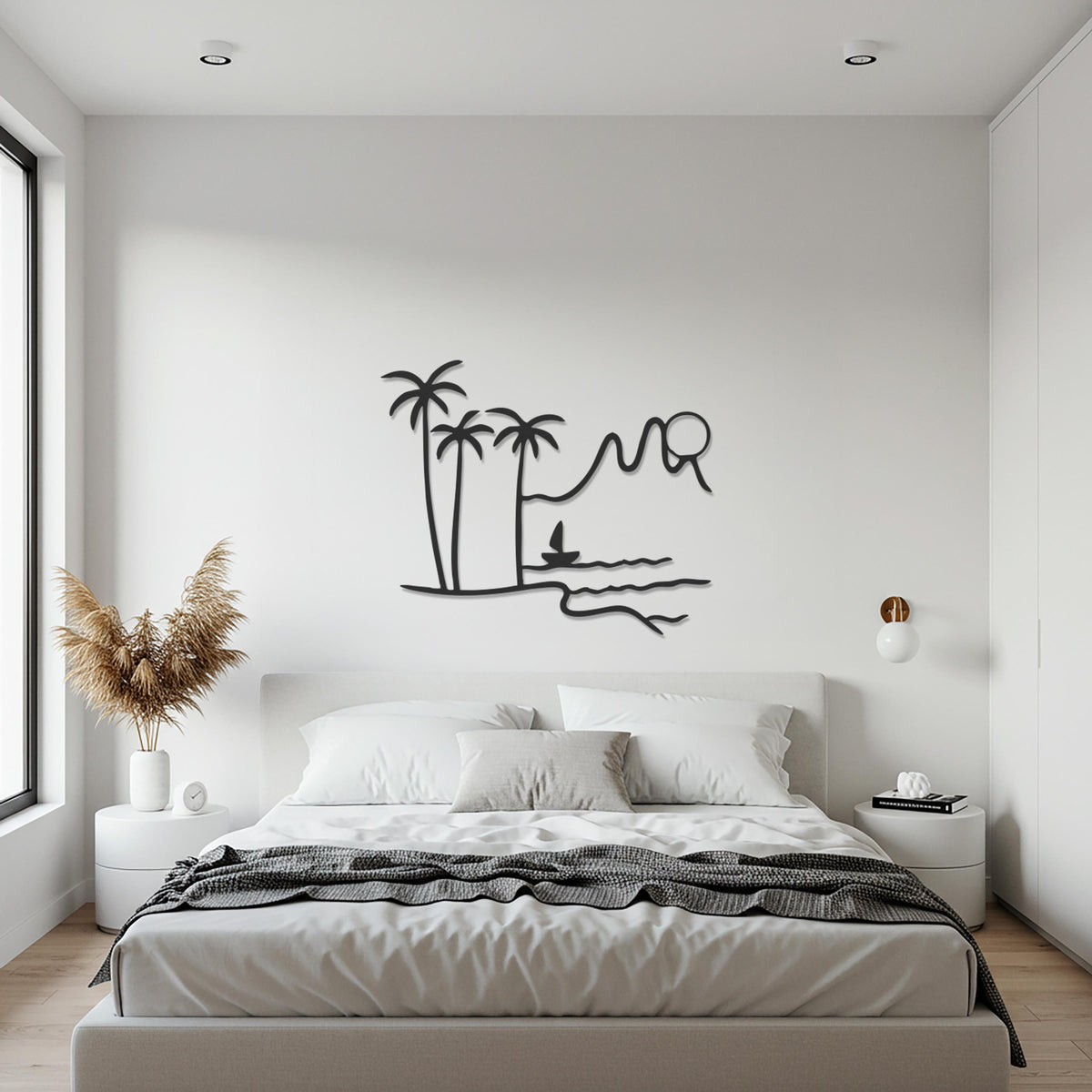 Metal Palm Tree Wall Art  Tropical Beach Sunset Metal Wall Decor, Modern Nature Inspired Wall Hanging, Coastal Living Room Bedroom Decor