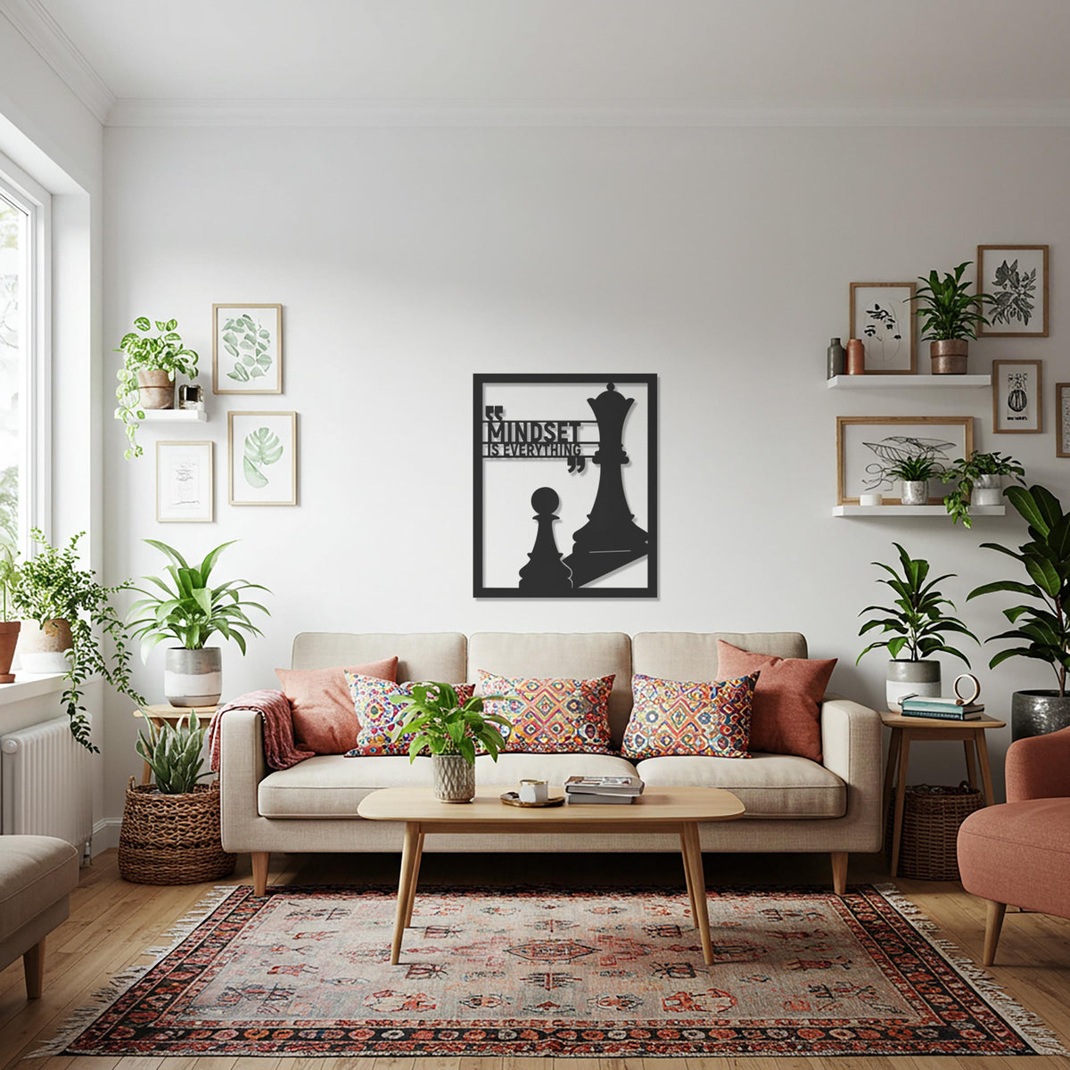 Mindset is Everything Chess Metal Wall Art, Motivational Quote with Chess Pieces, Modern Office or Living Room Decor, Gift for Game Lovers
