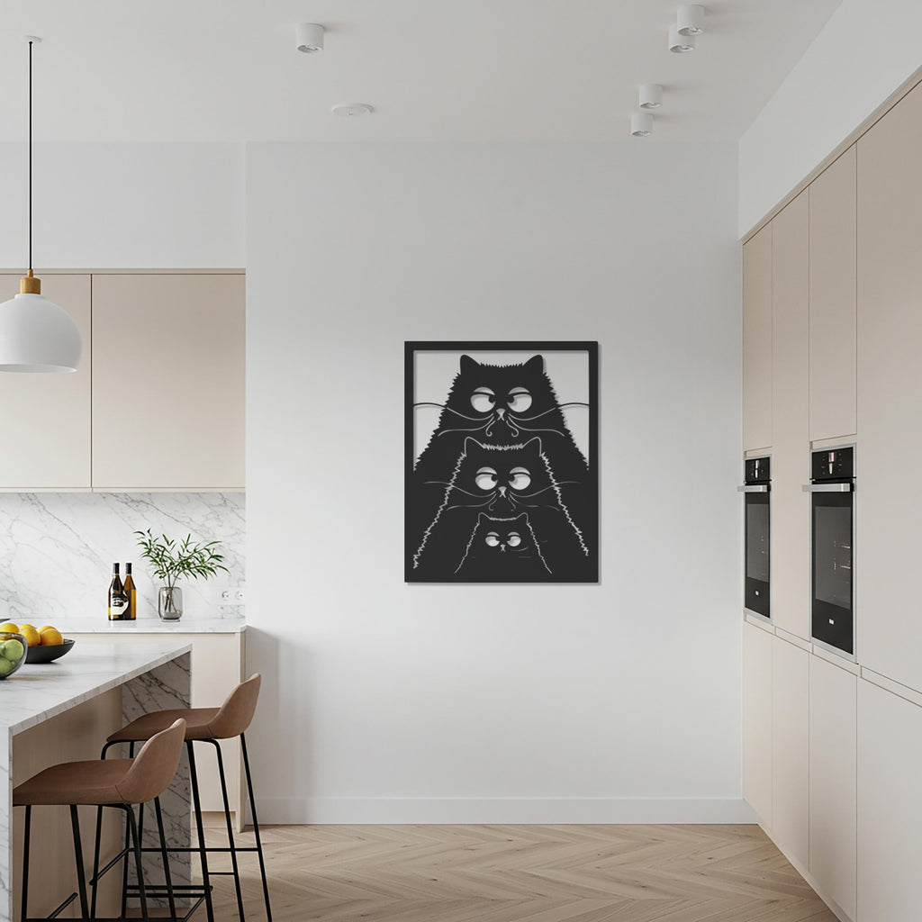 Black Cat Family Metal Wall Art, Modern Minimalist Cat Silhouette, Pet Lovers Wall Decor, Bedroom or Living Room Home Decoration