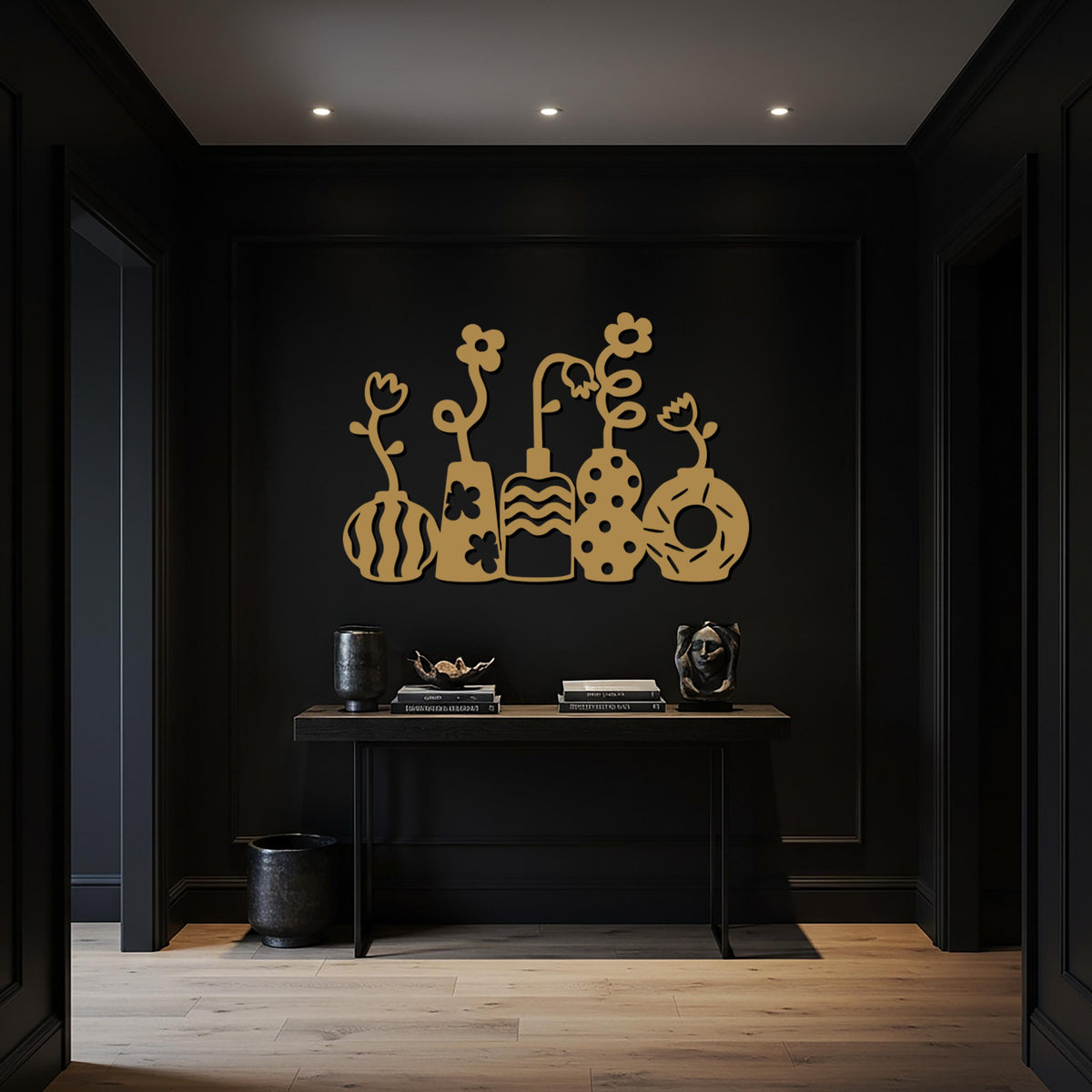 Modern Flower Vase Metal Wall Art – Black & White Decorative Floral Silhouette for Kitchen, Dining, or Contemporary Home Decor