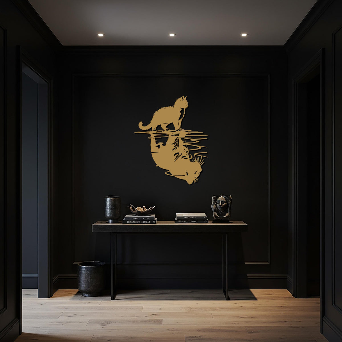 Cat Reflection Metal Wall Art, Feline Silhouette Decor, Modern Minimalist Animal Wall Decoration for Pet Lovers and Home Interiors