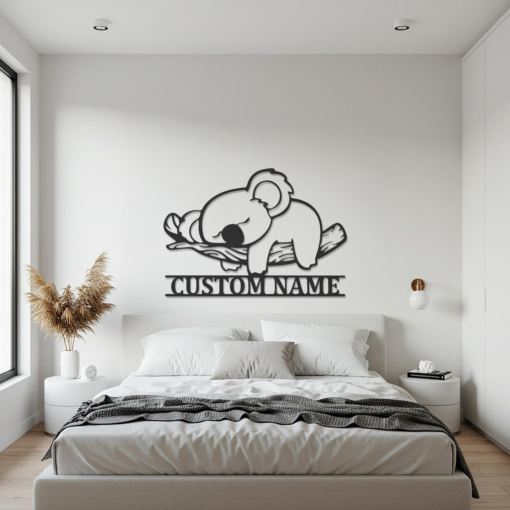 Custom Koala Metal Wall Art with Name, Personalized Animal Wall Decor, Nursery and Kids Room Koala Design, Cute Metal Wall Hanging