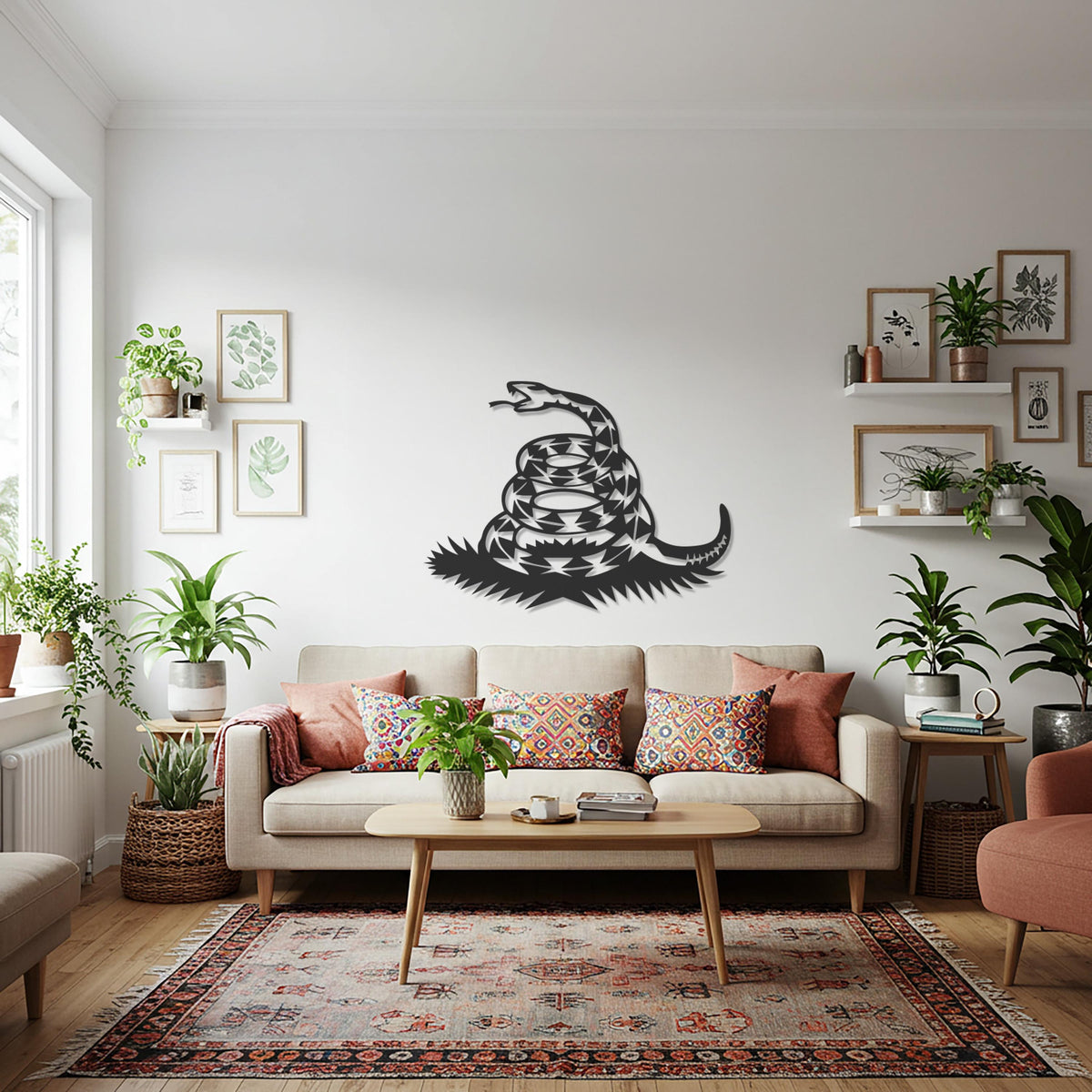 Snake Metal Wall Art, Tribal Snake Design, Modern Reptile Wall Decor, Animal Inspired Metal Sculpture for Living Room, Office or Man Cave
