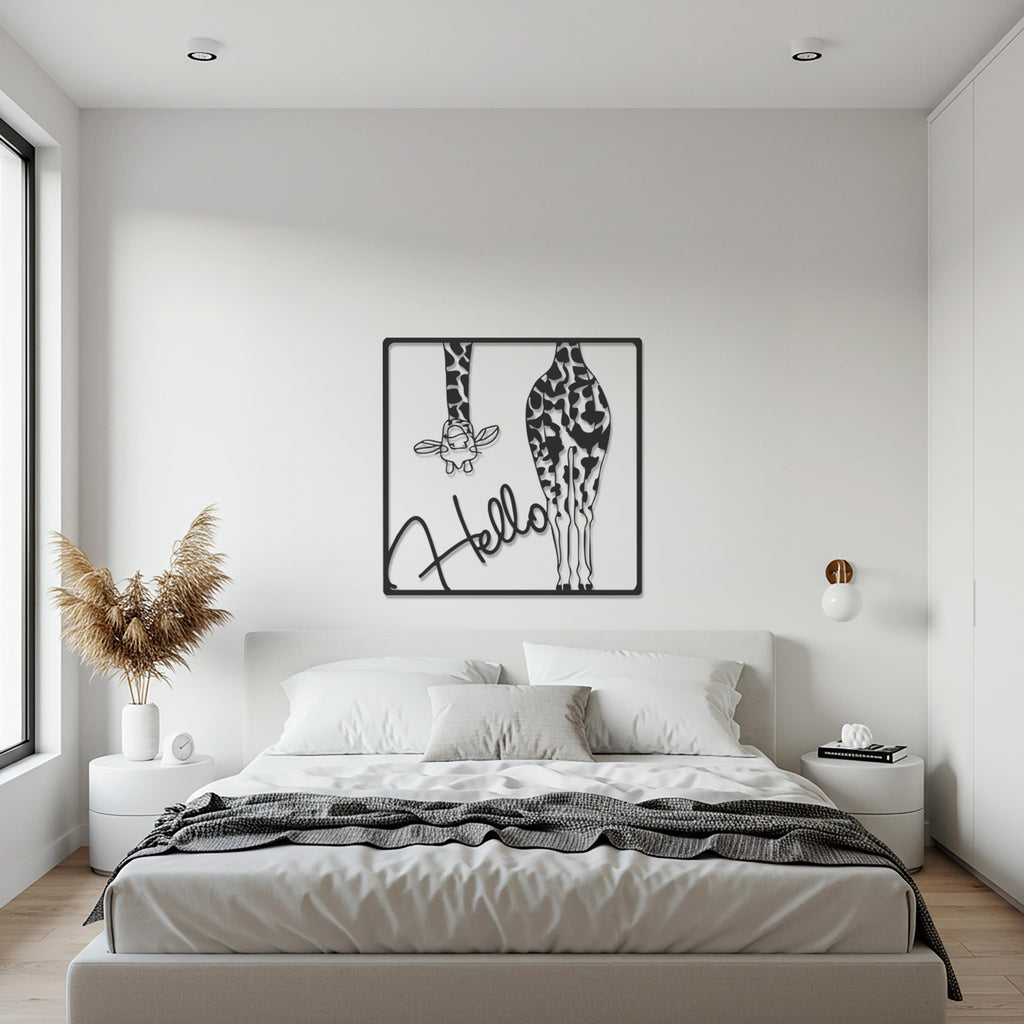 Hello Giraffe Metal Wall Art, Modern Animal Wall Decor, Playful Giraffe Wall Sculpture for Living Room, Nursery, Kids Room or Entryway