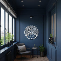 Round Metal Wall Art, Mountain Landscape and Planet Design, Cosmic Wall Decor, Circle Geometric Home Accent, Modern Abstract Artwork 3
