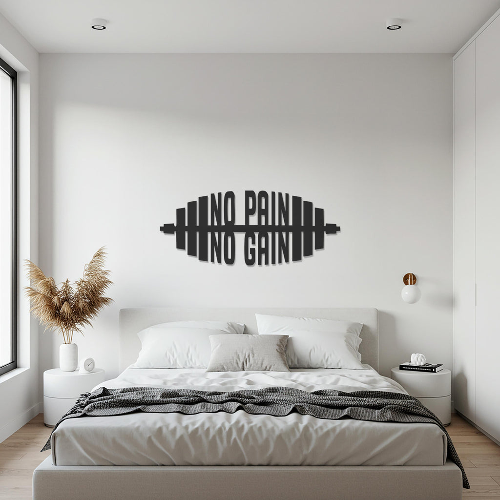 No Pain No Gain Metal Wall Art, Gym Motivational Quote Decor, Fitness Barbell Wall Sculpture, Modern Workout Home Accent, Metal Wall Decor