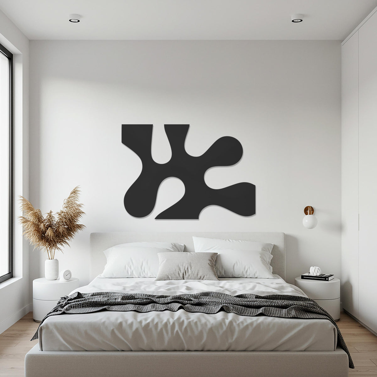 Abstract Metal Wall Art, Modern Organic Shape Wall Sculpture, Minimalist Black Decor, Contemporary Geometric Artwork for Kitchen