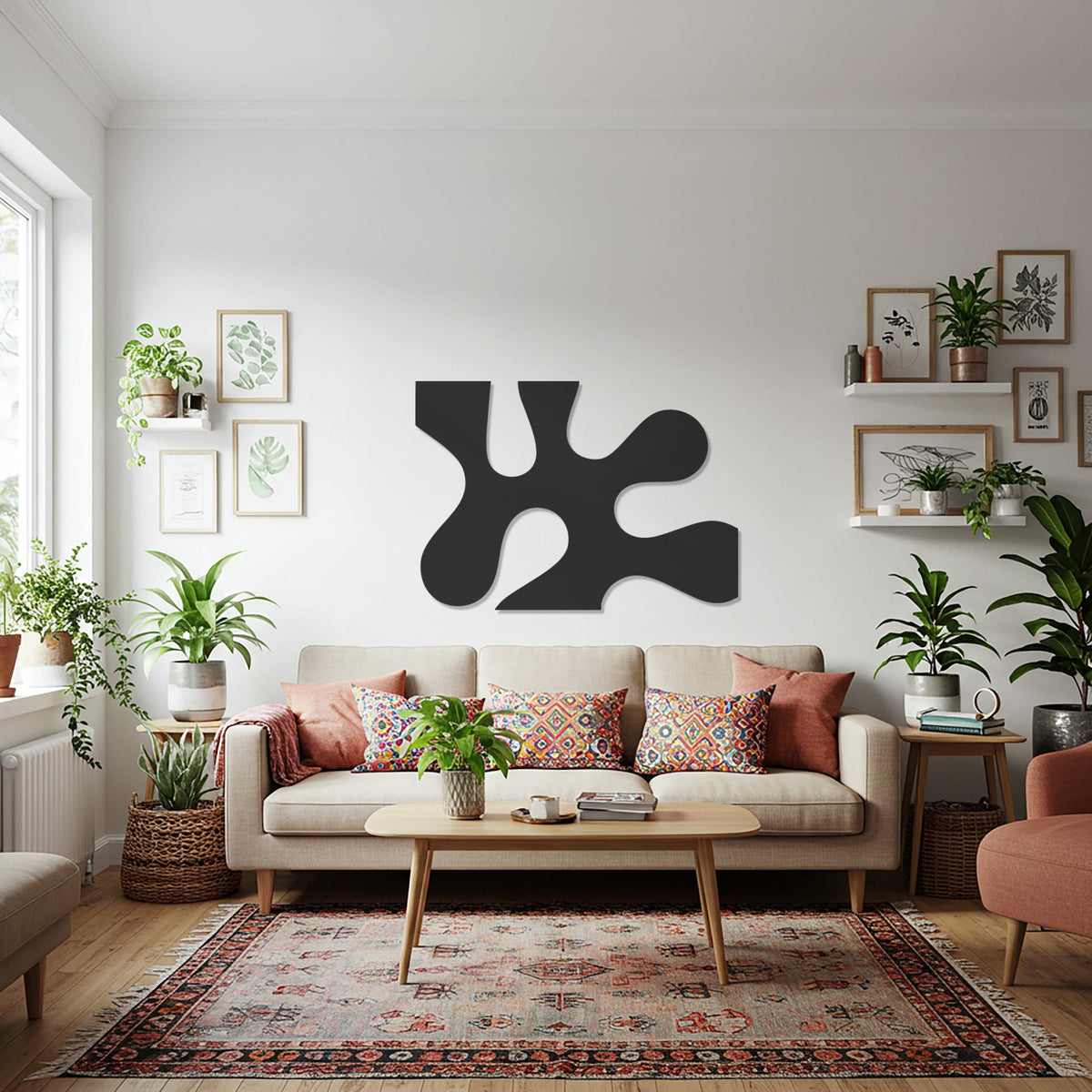 Abstract Metal Wall Art, Modern Organic Shape Wall Sculpture, Minimalist Black Decor, Contemporary Geometric Artwork for Kitchen