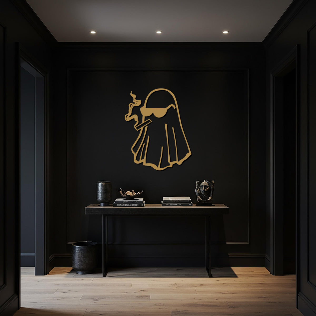 Ghost Metal Wall Art, Cool Smoking Ghost Decor, Halloween Wall Sculpture, Modern Black Artwork, Fun Spooky Accent for Kitchen or Living Room