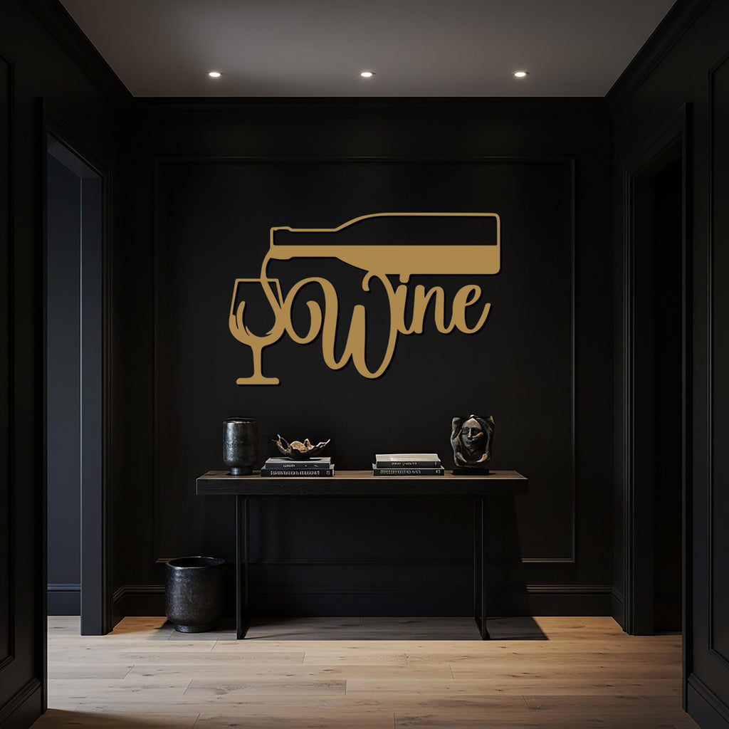 Metal Wine Wall Decor, Bottle & Glass Metal Sign, Modern Kitchen Wall Art, Home Bar Decoration, Gift for Wine Lovers, Metal Wall Decor