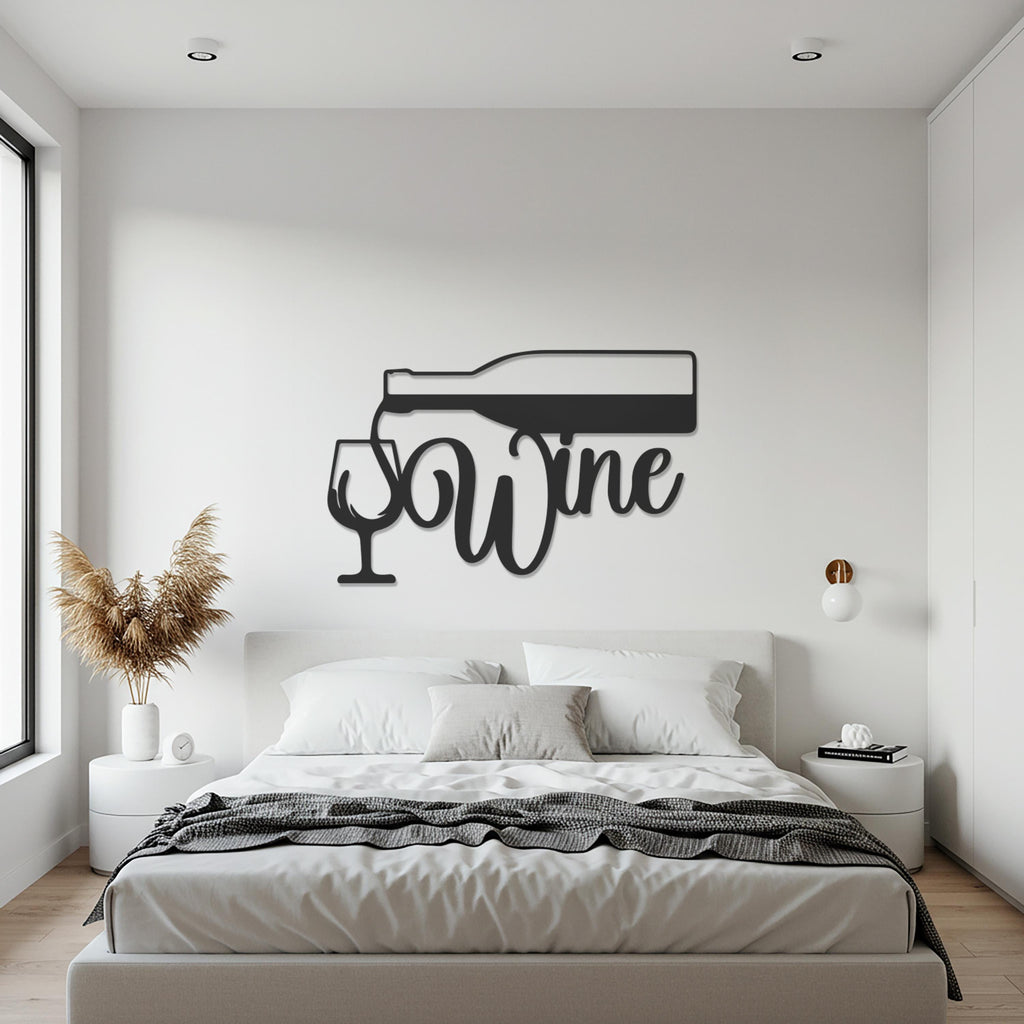 Metal Wine Wall Decor, Bottle & Glass Metal Sign, Modern Kitchen Wall Art, Home Bar Decoration, Gift for Wine Lovers, Metal Wall Decor