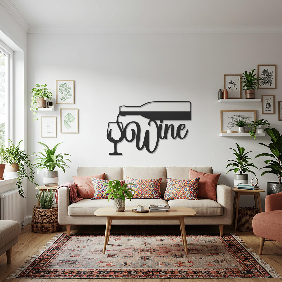 Metal Wine Wall Decor, Bottle & Glass Metal Sign, Modern Kitchen Wall Art, Home Bar Decoration, Gift for Wine Lovers, Metal Wall Decor
