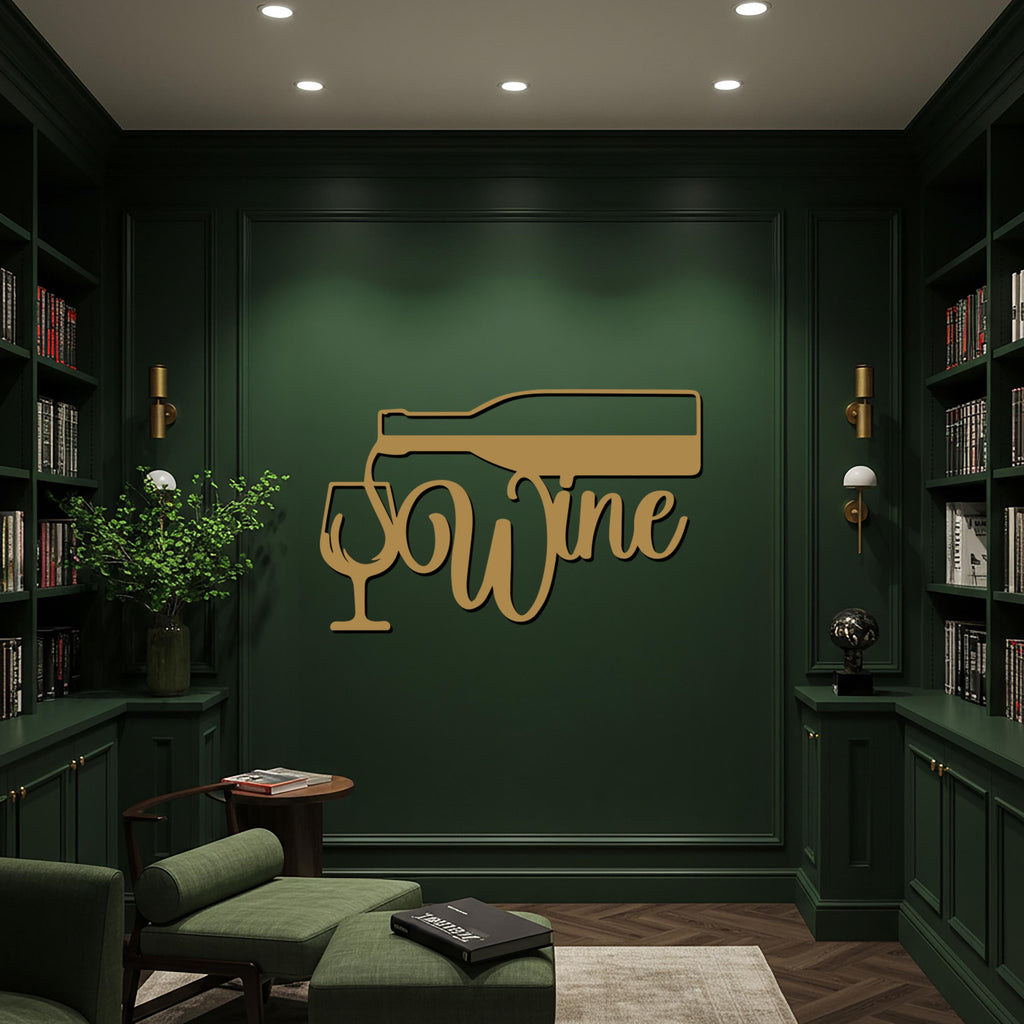 Metal Wine Wall Decor, Bottle & Glass Metal Sign, Modern Kitchen Wall Art, Home Bar Decoration, Gift for Wine Lovers, Metal Wall Decor