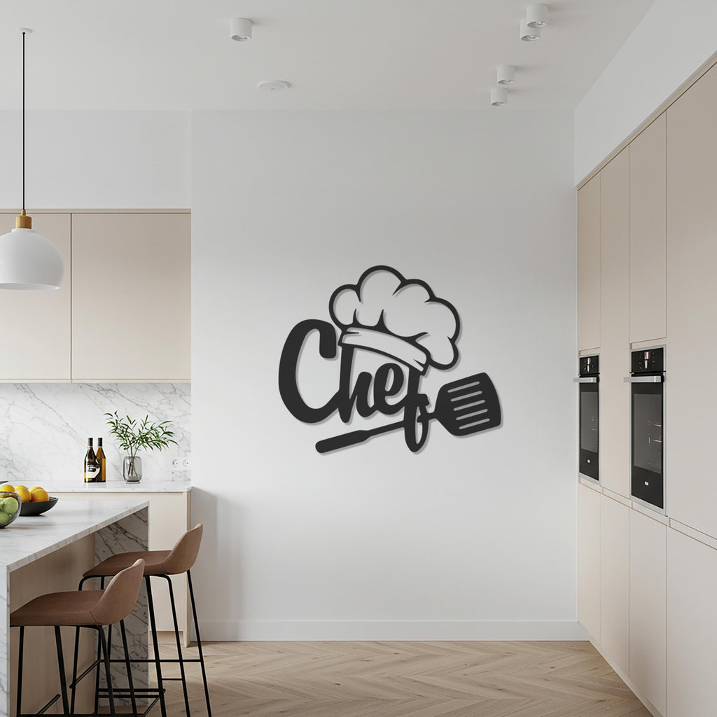 Chef Metal Wall Decor, Kitchen Wall Art with Chef Hat and Spatula, Modern Cooking Sign for Restaurants, Cafes, Foodies & Home Kitchens