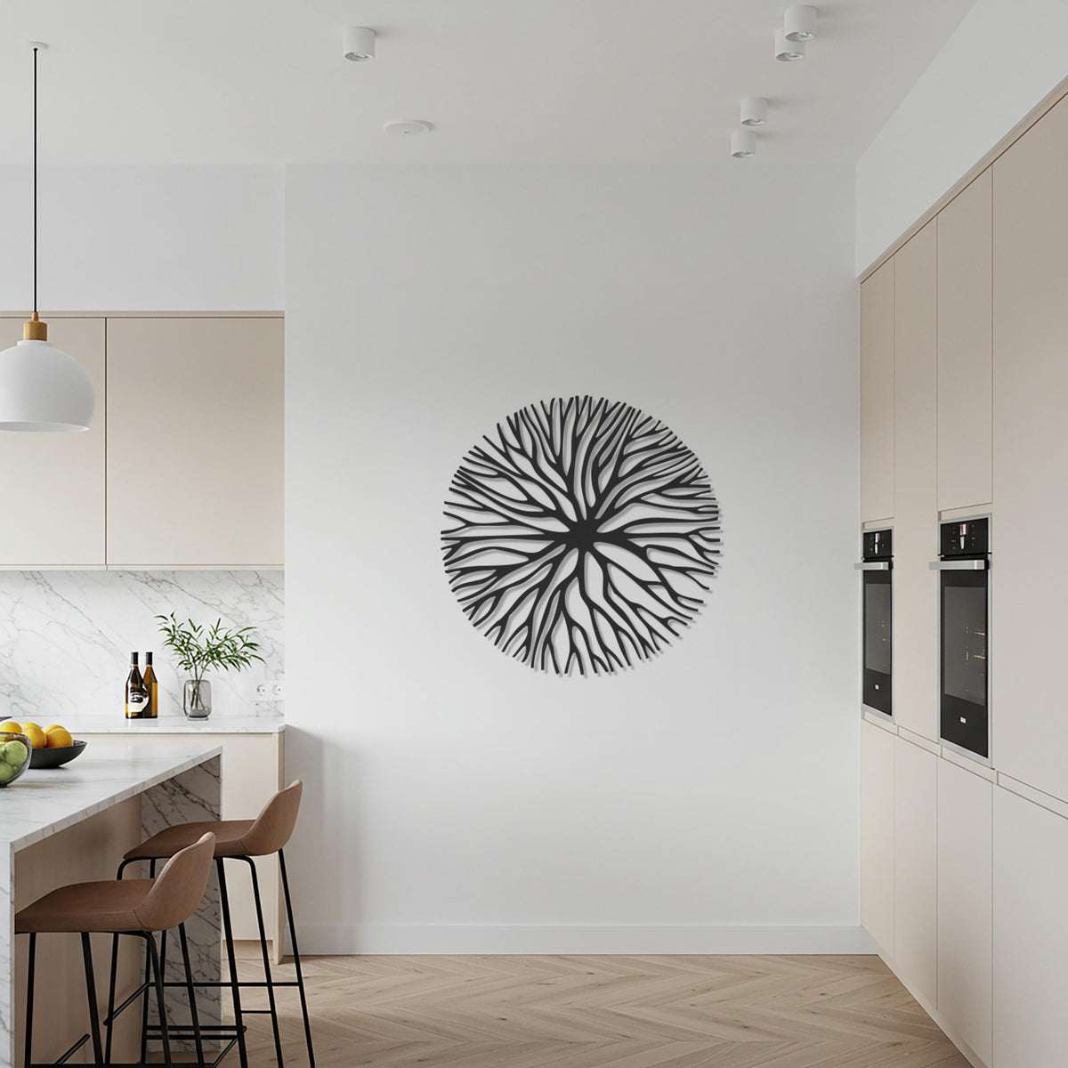 Round Tree Roots Metal Wall Art, Modern Circle Wall Decor for Living Room, Bedroom & Office, Abstract Nature-Inspired Metal Artwork