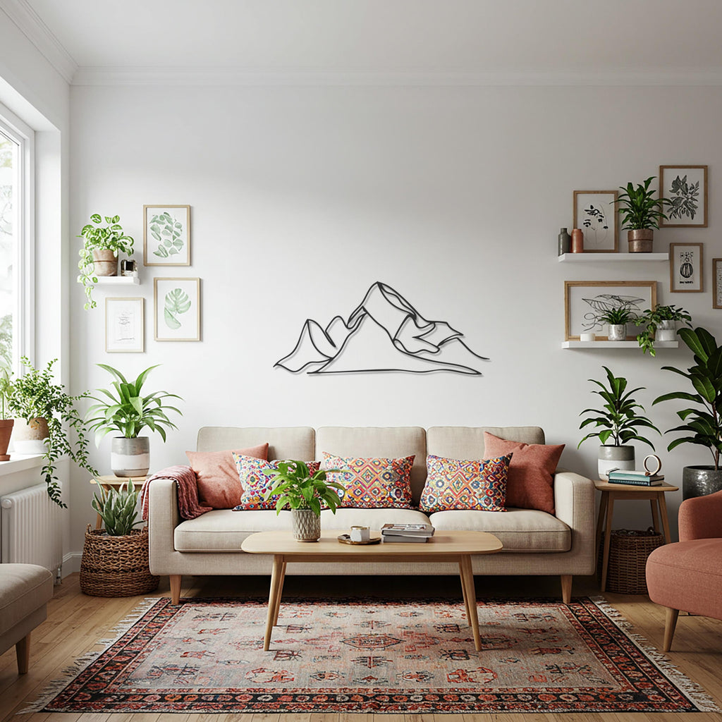 Line Art Mountain Metal Wall Decor, Modern Abstract Wall Art for Living Room, Bedroom, Office & Adventure Lovers, Minimalist Home Decoration