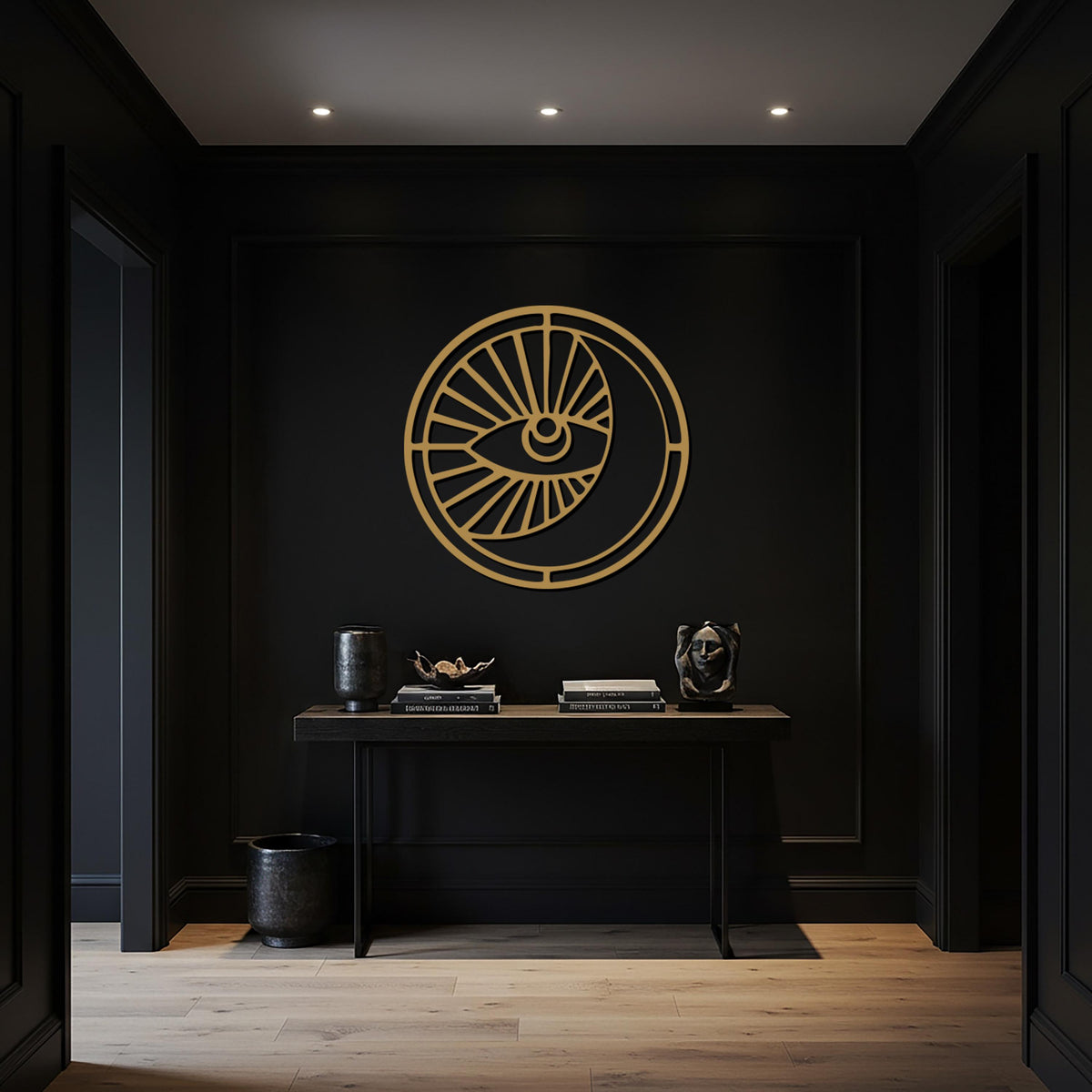 Mystic Eye and Moon Metal Wall Decor, Spiritual Boho Wall Art, Modern Circle Design for Bedroom, Meditation Room & Living Room Decoration