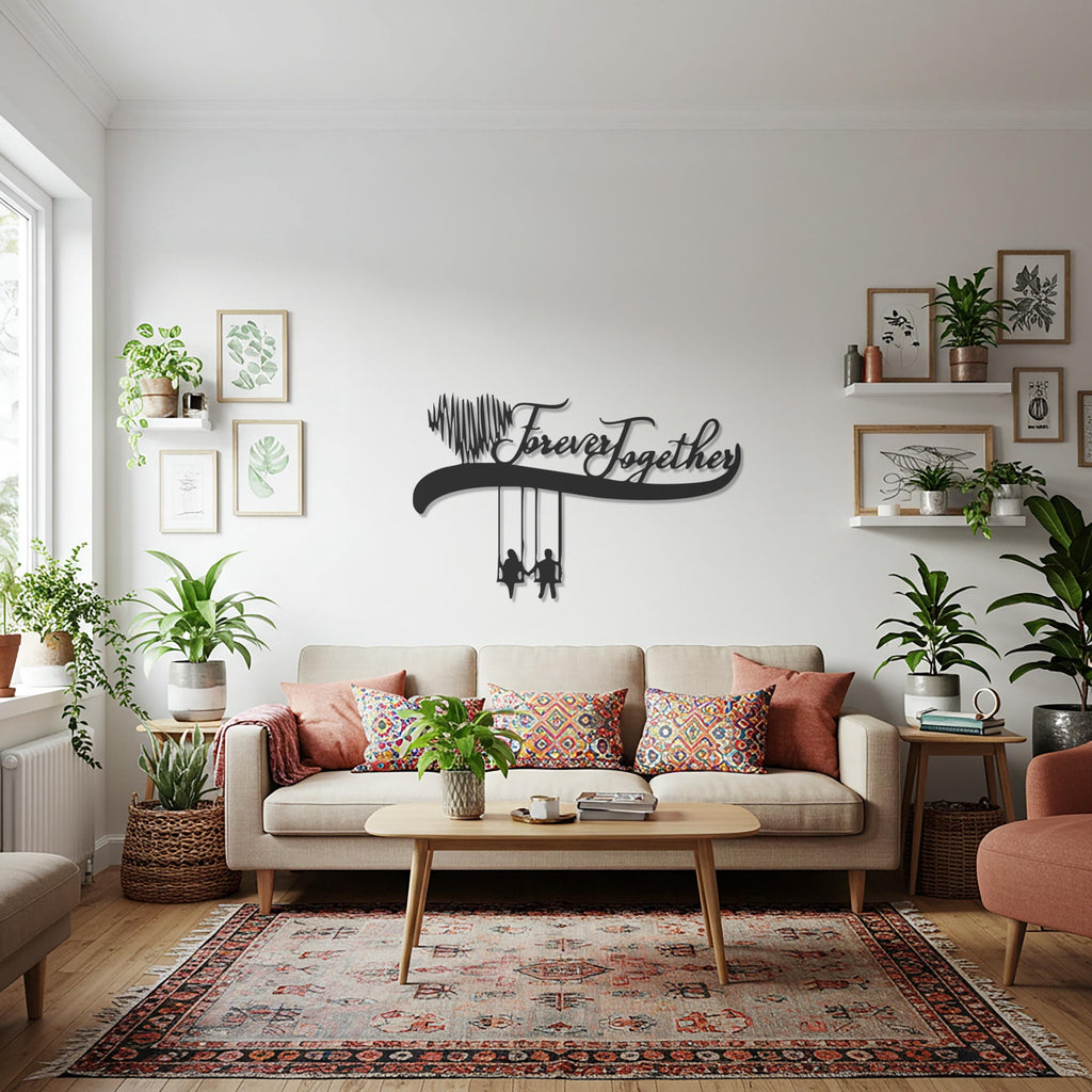 Forever Together Metal Wall Art, Romantic Couple on Swing Decor, Love-Inspired Metal Sculpture for Bedroom, Anniversary, or Wedding Gift