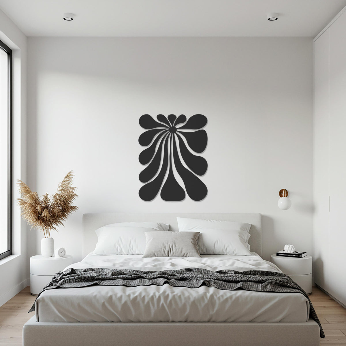 Abstract Flower Metal Wall Art, Modern Steel Wall Sculpture, Unique Black Metal Accent for Stylish Interiors and Contemporary Homes