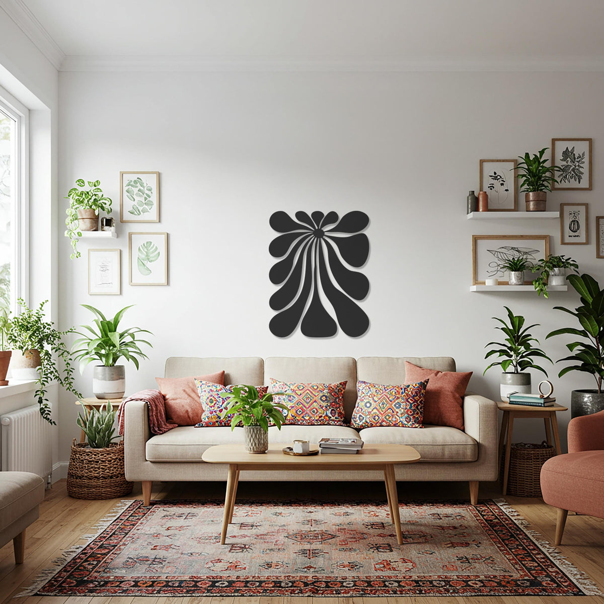 Abstract Flower Metal Wall Art, Modern Steel Wall Sculpture, Unique Black Metal Accent for Stylish Interiors and Contemporary Homes