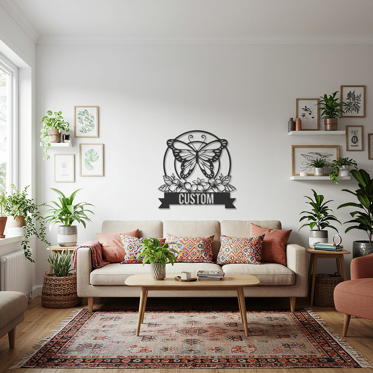Butterfly Metal Wall Art with Custom Text, Elegant Nature Inspired Butterfly Wall Decor, Personalized Metal Accent for Home & Garden