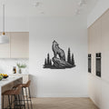 Wolf Metal Wall Art – Howling Wolf Silhouette with Forest and Moon Scene, Rustic Wilderness Accent for Nature Lovers and Cabin-Style Homes