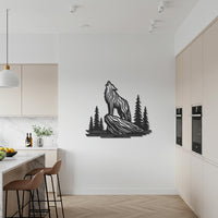 Wolf Metal Wall Art – Howling Wolf Silhouette with Forest and Moon Scene, Rustic Wilderness Accent for Nature Lovers and Cabin-Style Homes 1