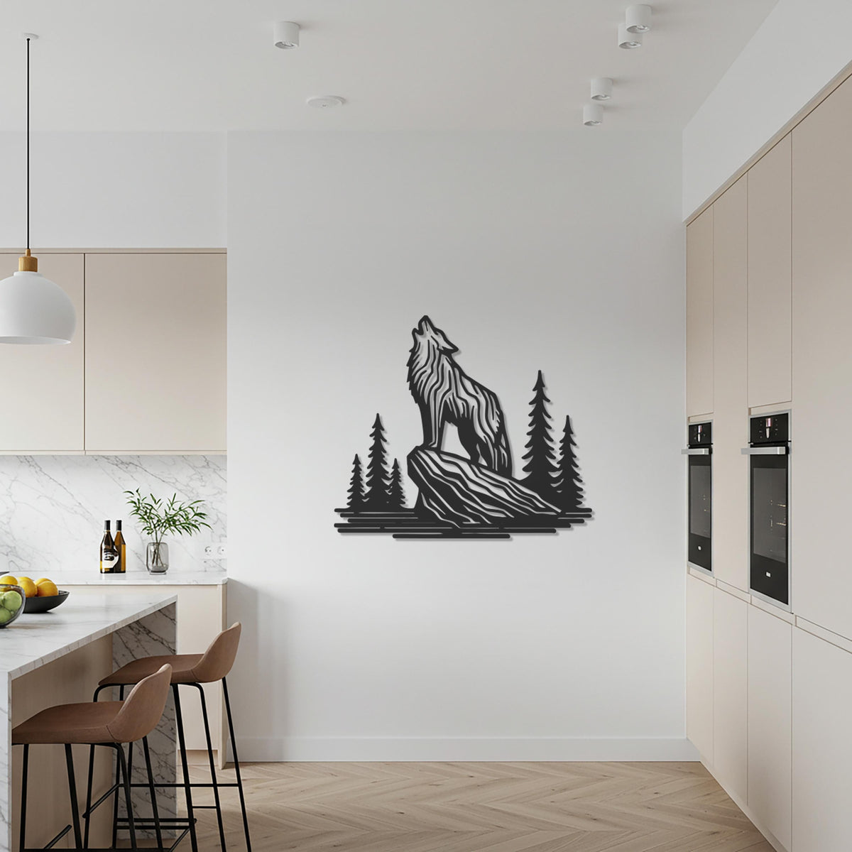 Wolf Metal Wall Art – Howling Wolf Silhouette with Forest and Moon Scene, Rustic Wilderness Accent for Nature Lovers and Cabin-Style Homes