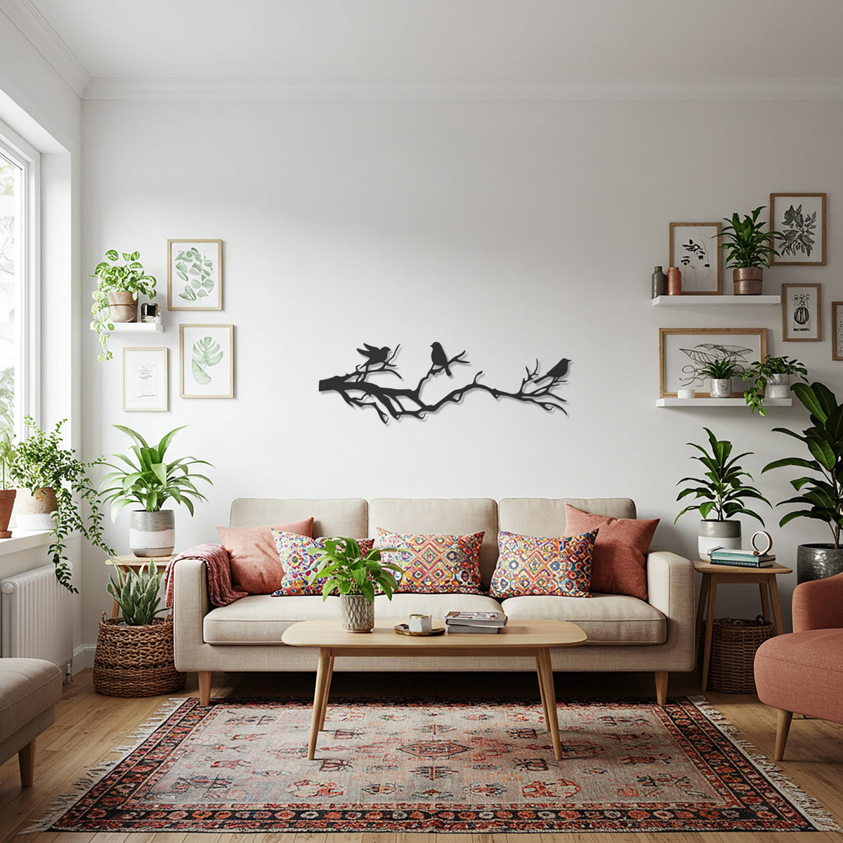 Birds on Branch Metal Wall Art, Nature Inspired Silhouette Wall Sculpture, Modern Rustic Bird Decor for Kitchen, Patio, Garden