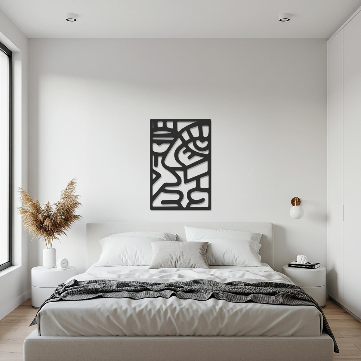 Abstract Face Metal Wall Art, Modern Minimalist Sculpture, Contemporary Black Line Art Decor for Kitchen, Bedroom, Office or Creative Studio