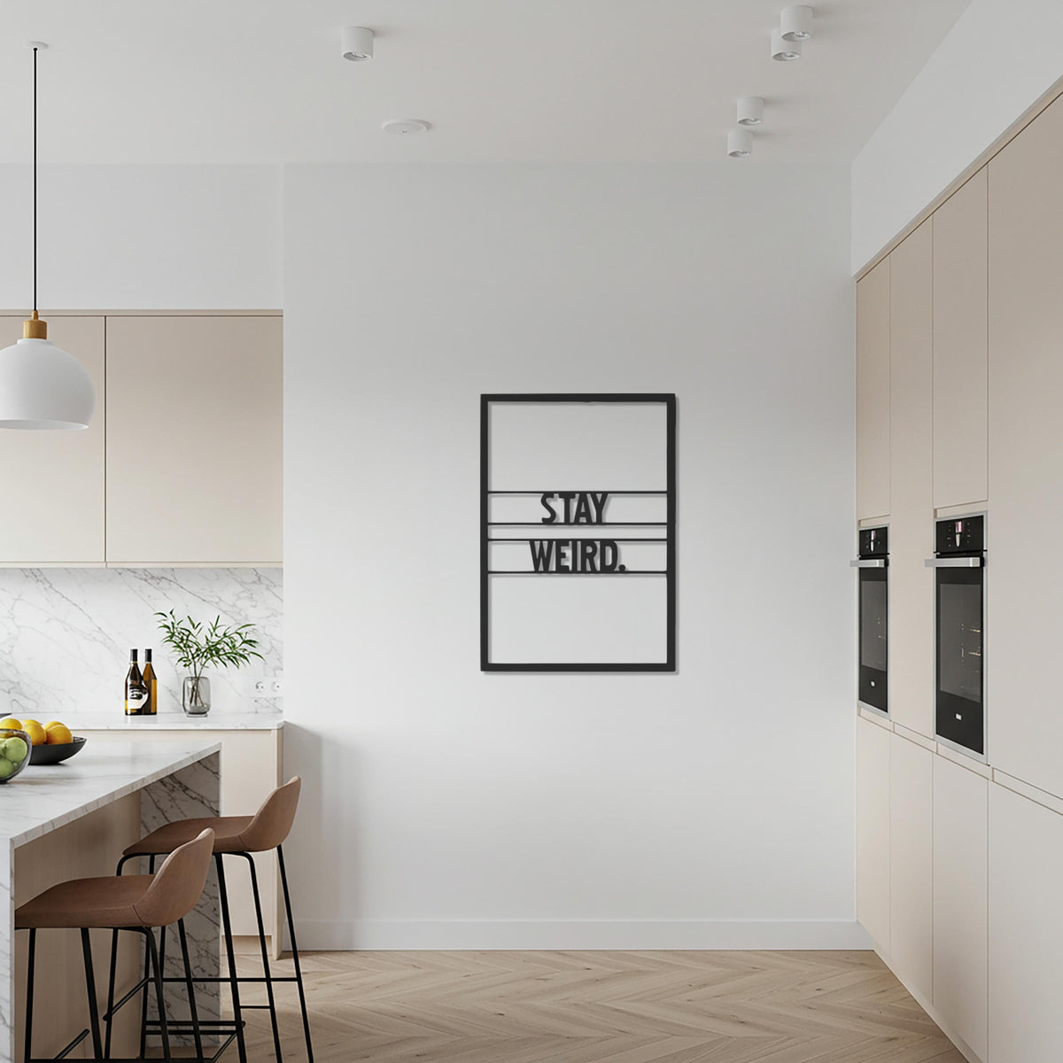 Stay Weird Metal Wall Decor, Modern Inspirational Quote Sign, Minimalist Typography Wall Accent for Home, Office or Creative Studio