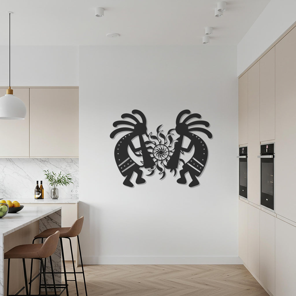 Kokopelli Metal Wall Art, Tribal Sun Design, Bohemian Metal Wall Decor, Native Inspired Wall Hanging, Unique Geometric Metal Artwork