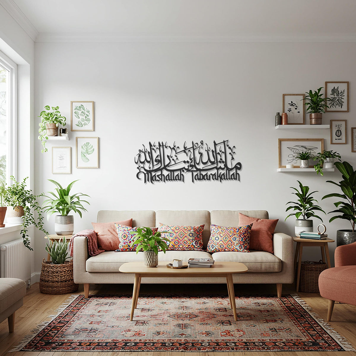 Mashallah Tabarakallah Metal Wall Art, Arabic Calligraphy Wall Decor, Islamic Home Decoration, Muslim Spiritual Gift for Blessings