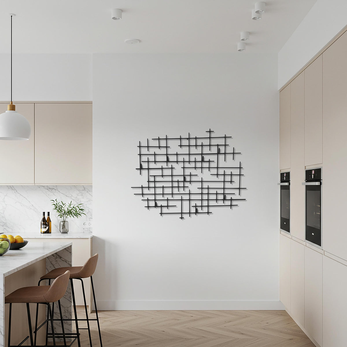 Abstract Geometric Metal Wall Art, Modern Minimalist Line Pattern Decor, Contemporary Industrial Style Artwork for Home or Office Walls