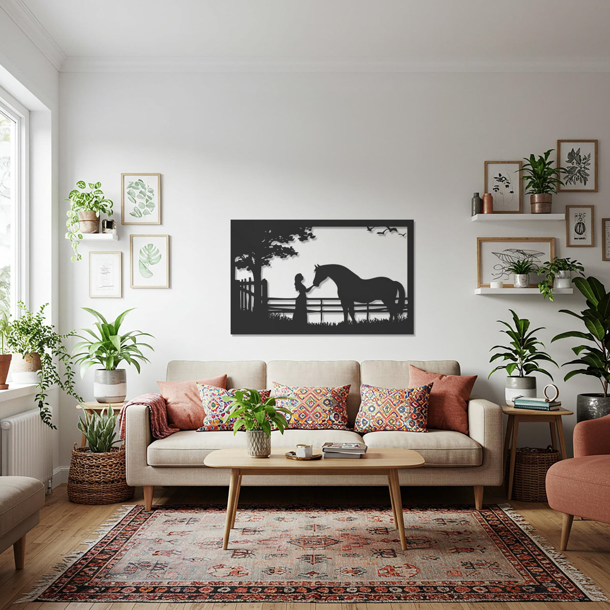 Horse and Girl Metal Wall Art, Rustic Farmhouse Horse Decor, Country Silhouette Wall Hanging for Living Room, Stable or Ranch Homes