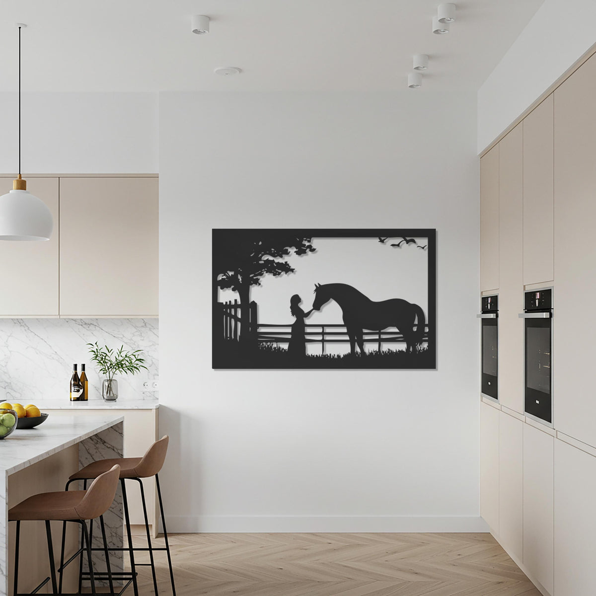 Horse and Girl Metal Wall Art, Rustic Farmhouse Horse Decor, Country Silhouette Wall Hanging for Living Room, Stable or Ranch Homes