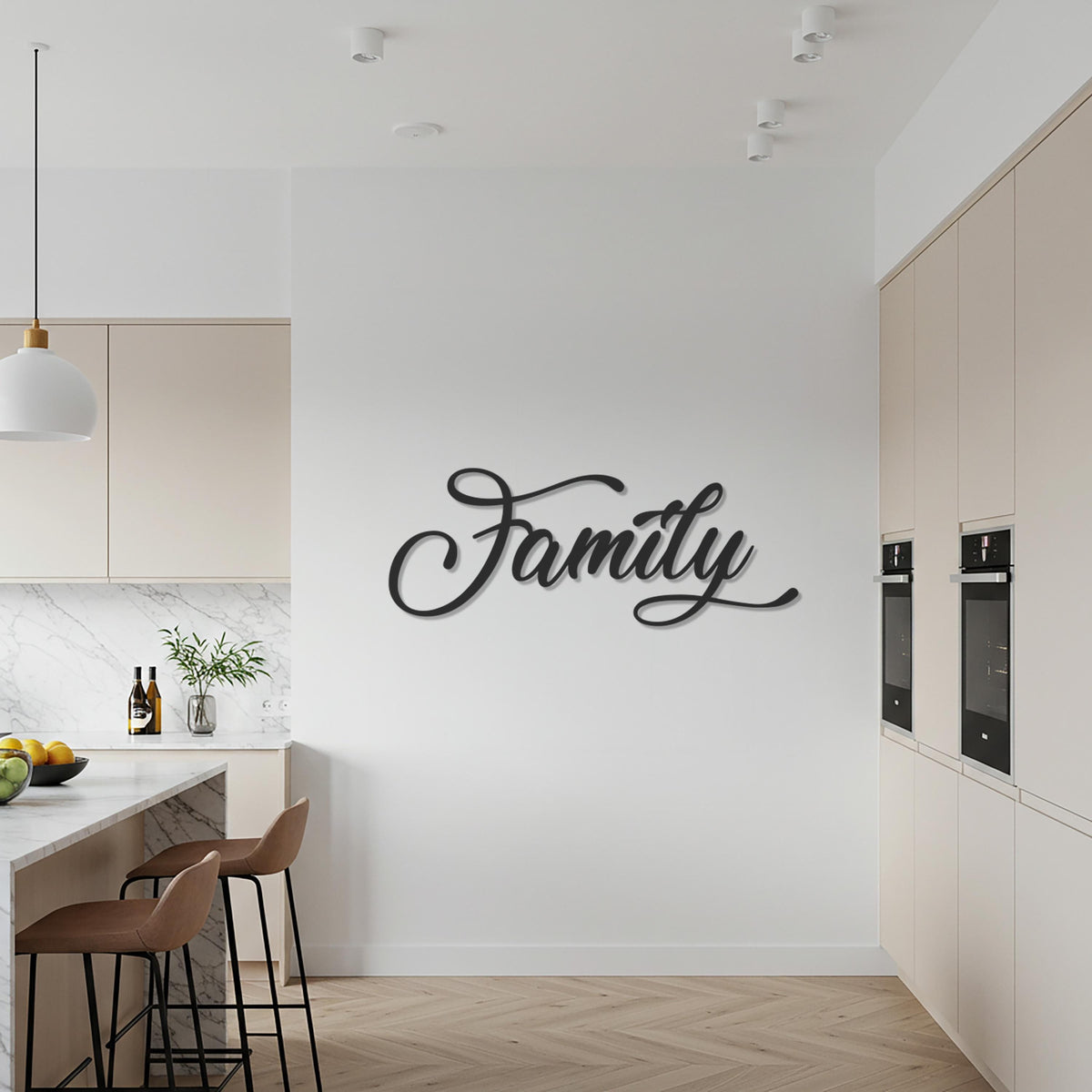 Family Metal Wall Art, Inspirational Quote Steel Decor, Modern Calligraphy Word Sign, Elegant Home Accent and Heartfelt Gift for Loved Ones