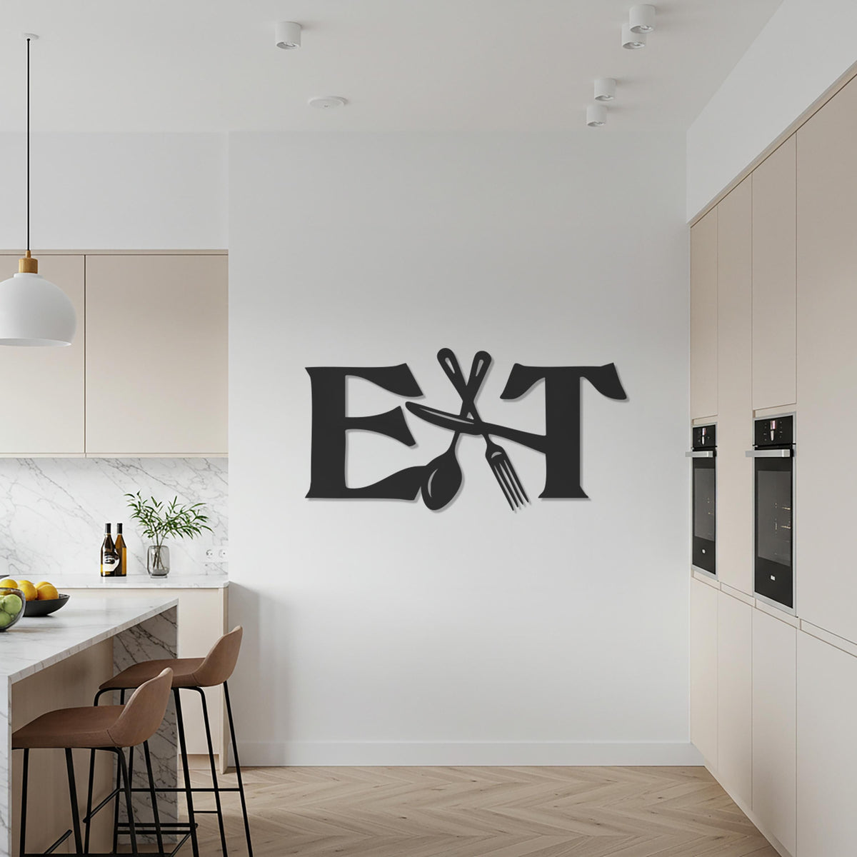 EAT Metal Wall Art for Kitchen, Dining Room Steel Wall Decor, Modern Rustic Cutlery Inspired Handmade Artwork, Gift for Food Lovers