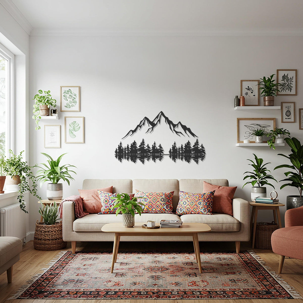 Mountain Landscape Metal Wall Art, Nature Inspired Mountain and Pine Forest Wall Decor, Rustic Steel Artwork for Modern Cabin Homes