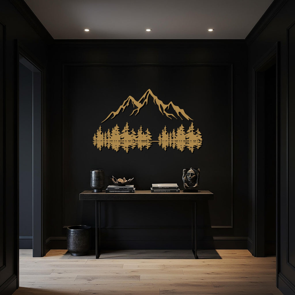 Mountain Landscape Metal Wall Art, Nature Inspired Mountain and Pine Forest Wall Decor, Rustic Steel Artwork for Modern Cabin Homes