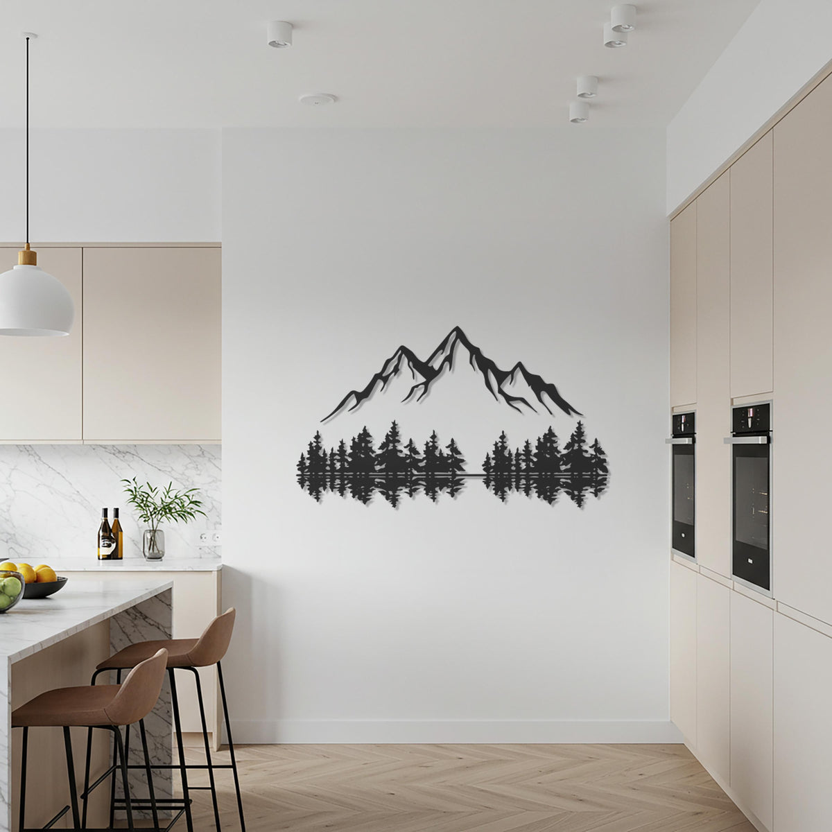 Mountain Landscape Metal Wall Art, Nature Inspired Mountain and Pine Forest Wall Decor, Rustic Steel Artwork for Modern Cabin Homes