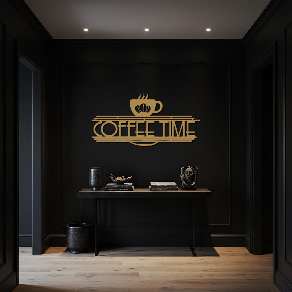 Coffee Time Metal Wall Art, Modern Café Inspired Steel Sign for Kitchen or Coffee Corner, Minimalist Home Decor and Barista Gift Idea