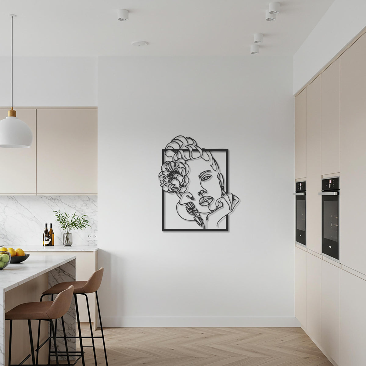 Modern Woman Line Art Metal Wall Decor, Abstract Face with Floral Design, Minimalist Steel Artwork for Home, Gift for Art & Design Lovers