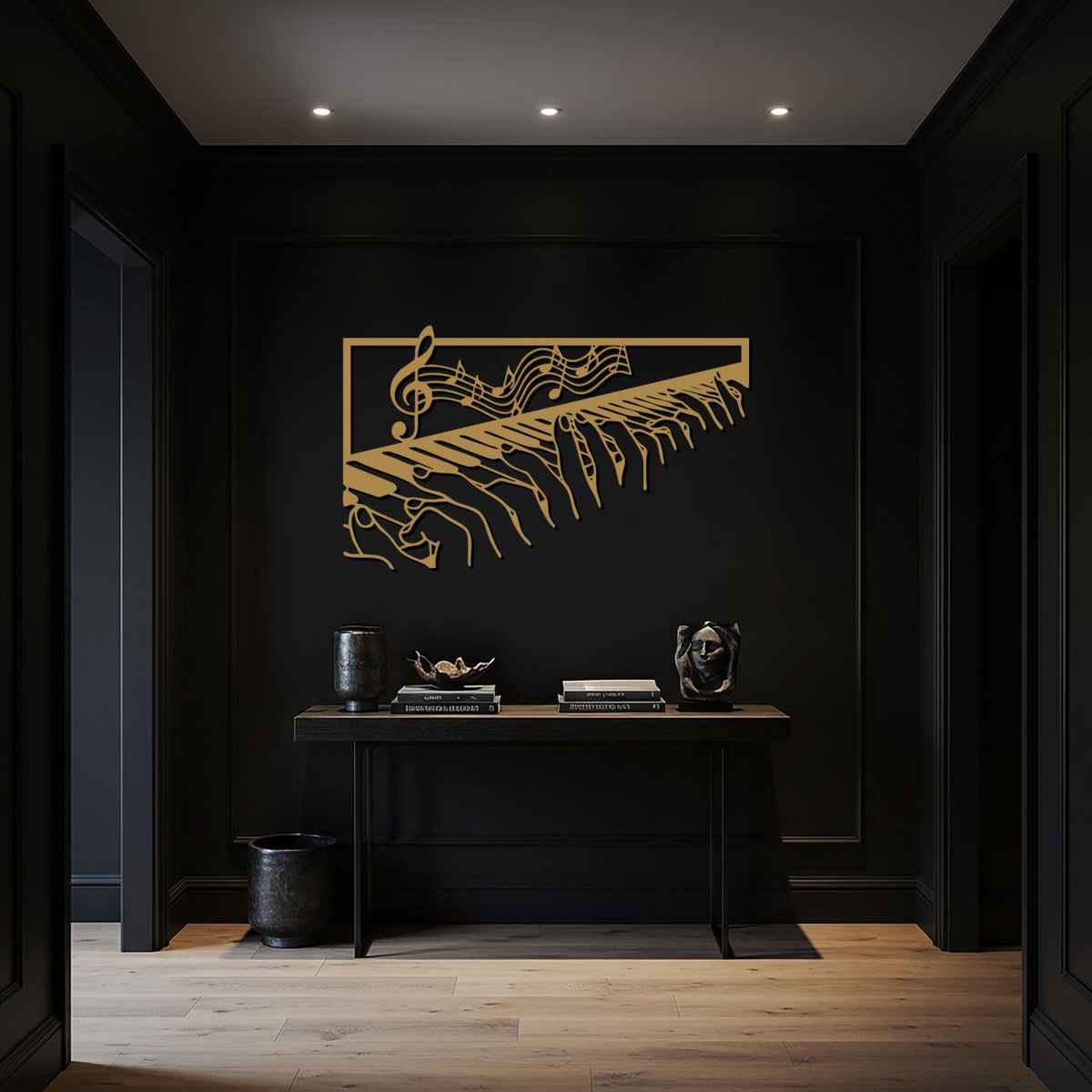 Piano Keys Metal Wall Art, Abstract Music Inspired Steel Artwork, Modern Musician Gift, Elegant Black Metal Decor for Creative Interiors