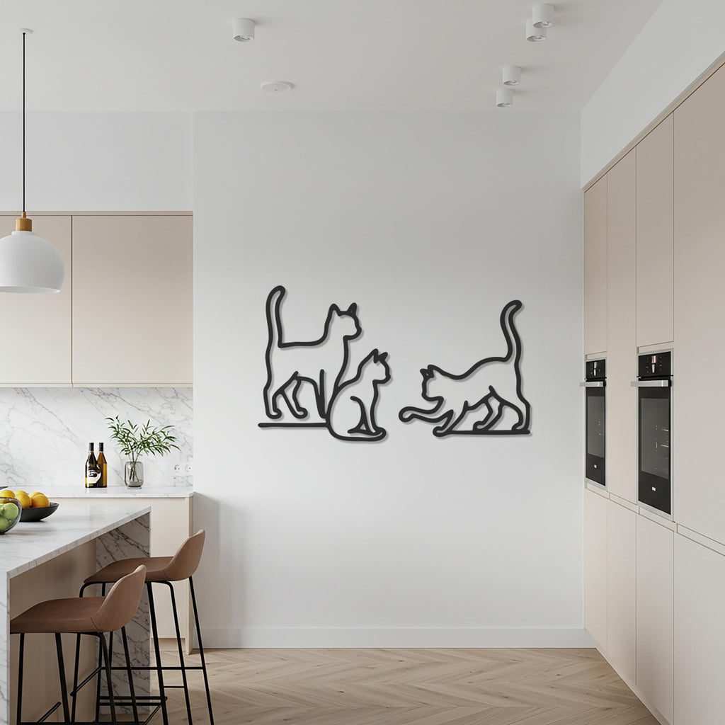 Playful Cat Trio Metal Wall Art, Modern Black Cat Silhouette, Minimalist Animal Wall Décor, Perfect Gift for Cat Lovers and Home Interiors