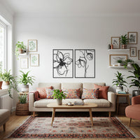Minimalist Flower Line Art Metal Wall Decor, 2 Piece Modern Botanical Wall Art Set, Elegant Metal Floral Wall Accent for Living Room 4