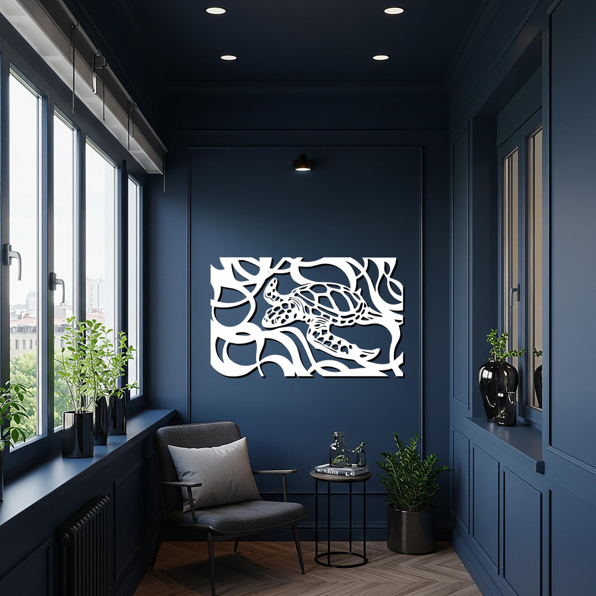 Sea Turtle Metal Wall Art, Ocean Inspired Minimalist Steel Wall Decor, Modern Marine Animal Silhouette Artwork for Coastal Home Style